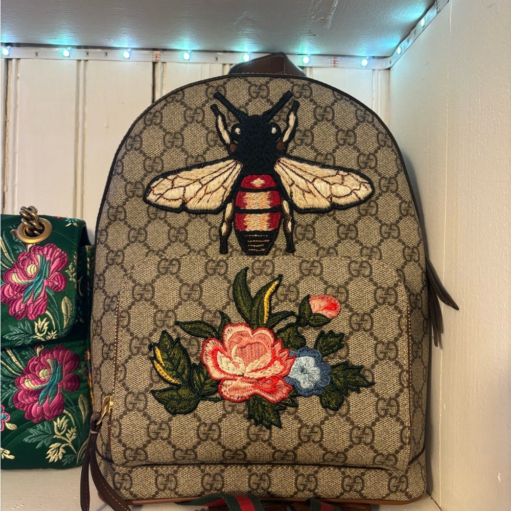 Gucci Beige Floral Embroidered Backpack